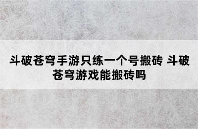 斗破苍穹手游只练一个号搬砖 斗破苍穹游戏能搬砖吗